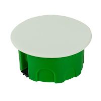 Коробка с/у круг.с крышкой пластиковые лапк. IP30 86х45(80х45) зел/бел