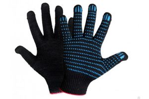 Перчатки х/б с ПВХ Точка 5-нитей, 10кл, 51-53 гр, черная основа