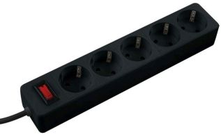 КОСМОС сет. удл.-фильтр ПВС 3х0.75 5 роз. 5 м 10А чёрный, земля, выкл.