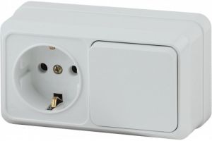 Блок розетка+выкл. гориз. 10(16)А-250В, IP20, ОУ, белый
