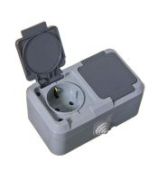 Розетка двухместная с/з открытой установки, 250В, 16А, серый/графит