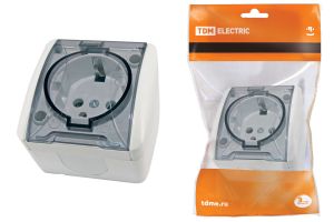 Розетка с крышкой открытой установки  IP 54, с/з, 16А