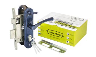 Замок врезной ГАРАНТ ЗВ4 с руч. на планке (син.муар) ПТИМАШ