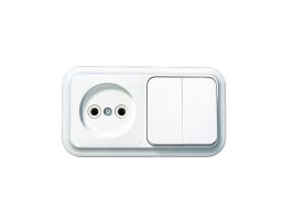Блок розетка+выкл. двойной гориз. 10(16)А-250В, IP20, скрытой уст, белый