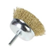 Щетка-крацовка чашечная, со шпилькой, латунированная стальная проволока, 65мм